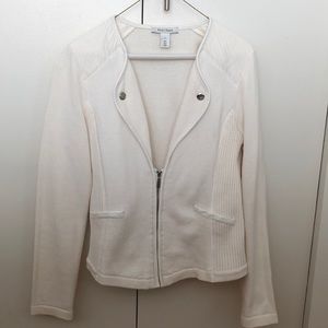 White House Black Market Cream/White Zip Sweater